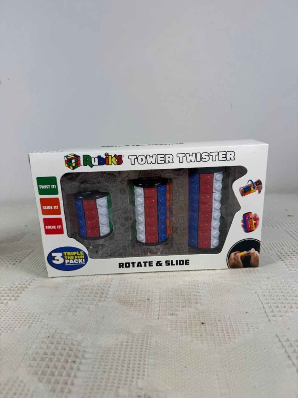 Rubiks Tower Twister 3-Pack Puzzle Game Fidget Toy Rotate Slide Original Rubiks